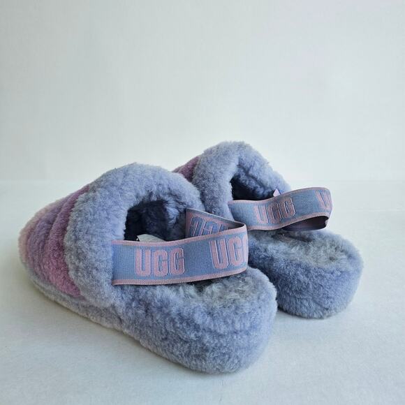 Shearling Slingback Slides UGG Fluff Yeah Size 7 Cornflower MultiColor Wool Blue - Picture 5 of 10